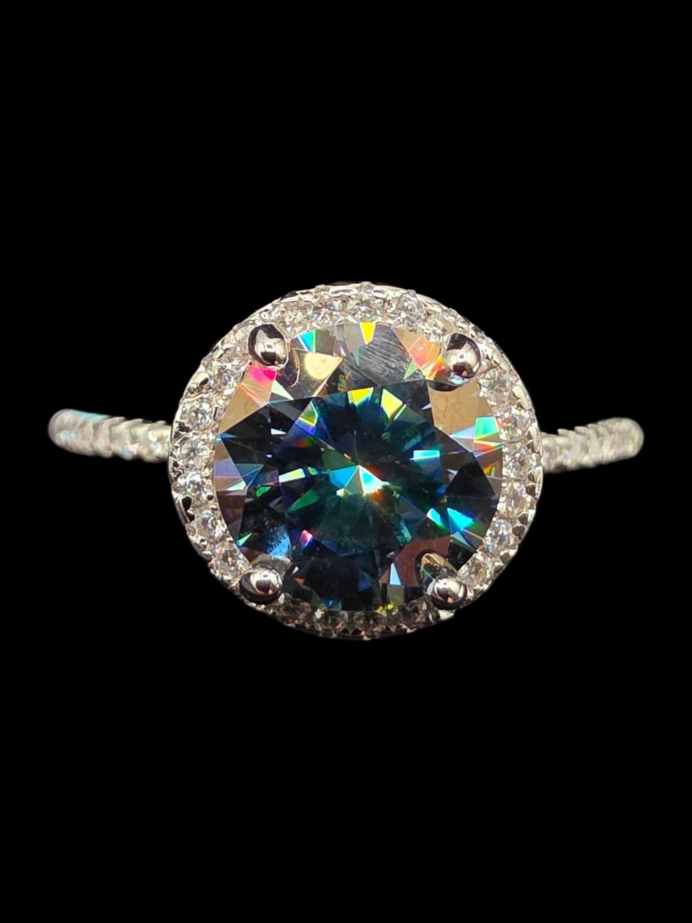 2.21 CTW Round Blue Moissanite Halo Ring 925 Sterling Silver Size 9